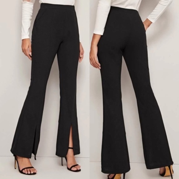 Black Slit hem flared bootcut dress pants - Picture 3 of 5